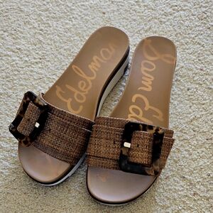 Sam Edelman Brown Slide Sandals with Tortoise Accent